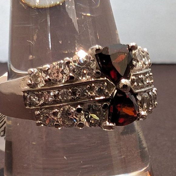 Beautiful Artisan .925 Sterling Silver with Ruby Red Trilliant Cut Center Stones - Picture 5 of 6